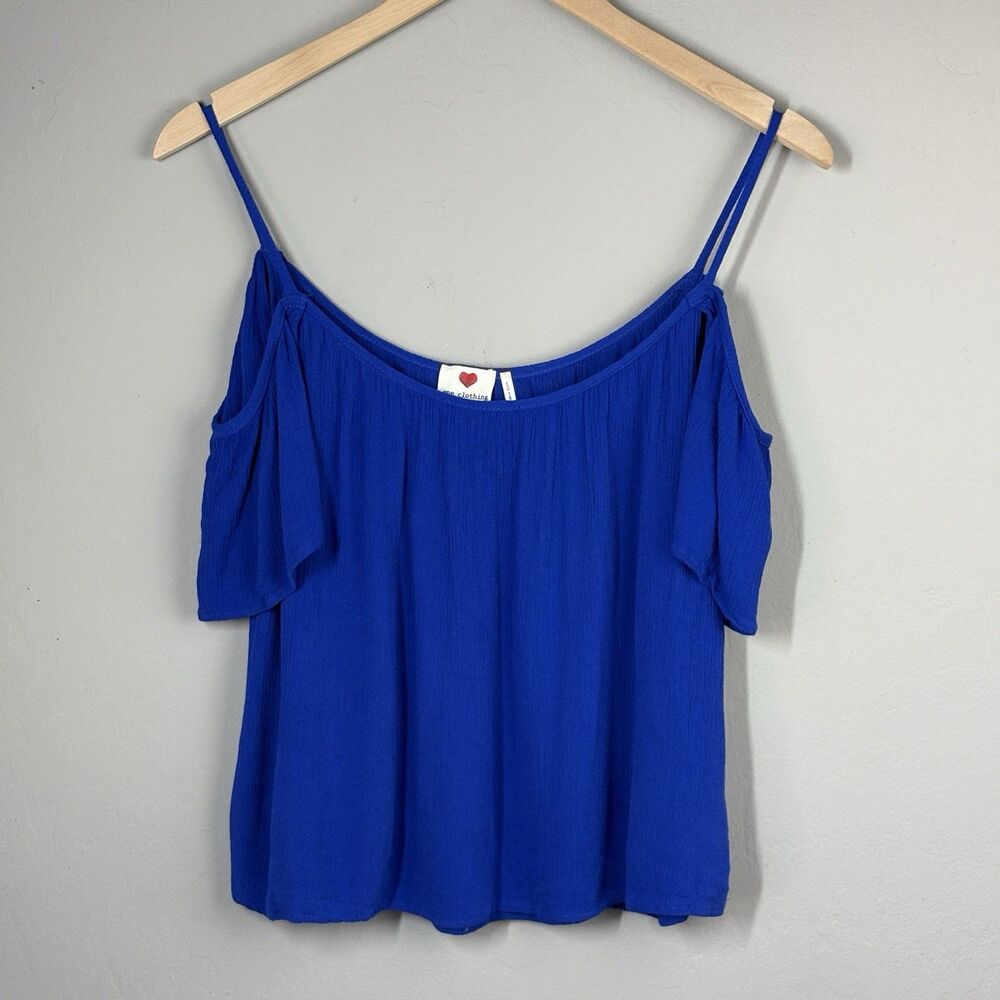 Beachy Coastal Cowgirl Top Women M Cobalt Blue Flowy Boho Y2K Dopamine 2000s